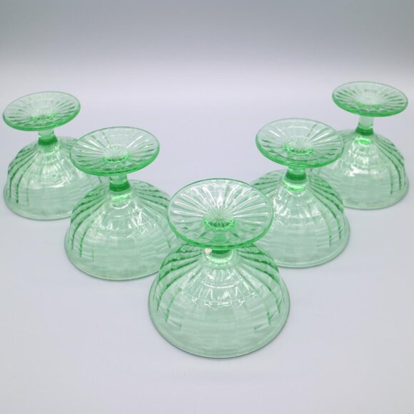 Vintage Green Depression Style Sherbet Glasses - Set of 5 - Picture 3 of 5